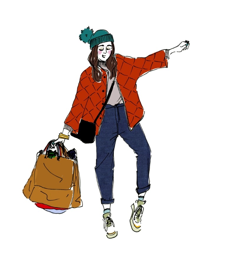 Personal Shopping Illustration mit vielen Einkaufstueten